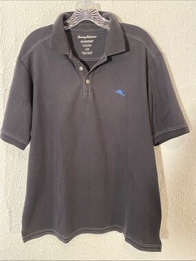 Tommy Bahama Black Polo with Blue Marlin Embroidery Island Inspired Size Large